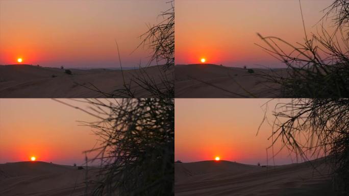 黄昏日落的背景沙丘和沙漠景观