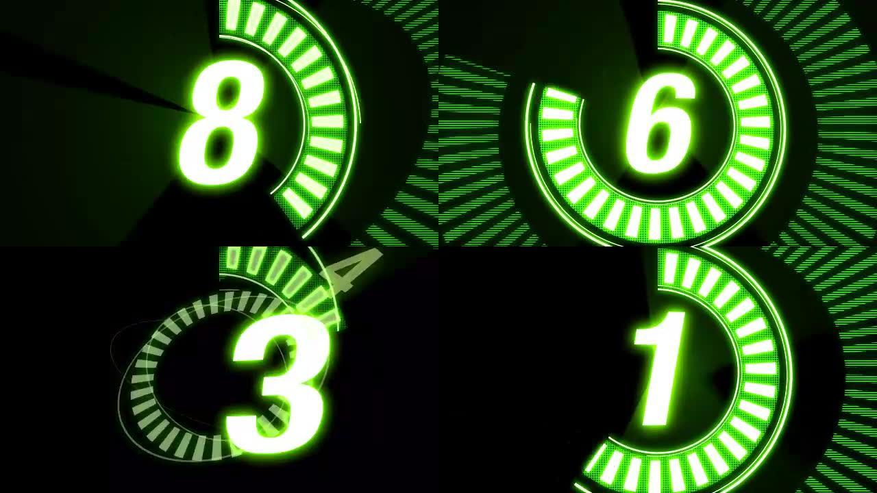绿色霓虹灯10秒倒计时