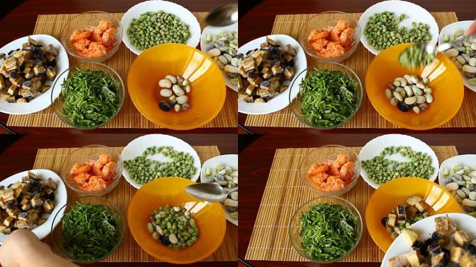冷冻蔬菜-茄子，蔬菜骨髓，胡萝卜，豌豆，扁豆，欧芹。