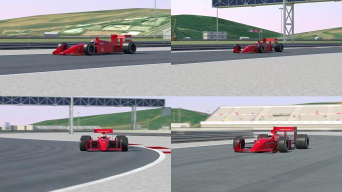 红色赛车穿越终点线，带相机变焦-4k 3D动画