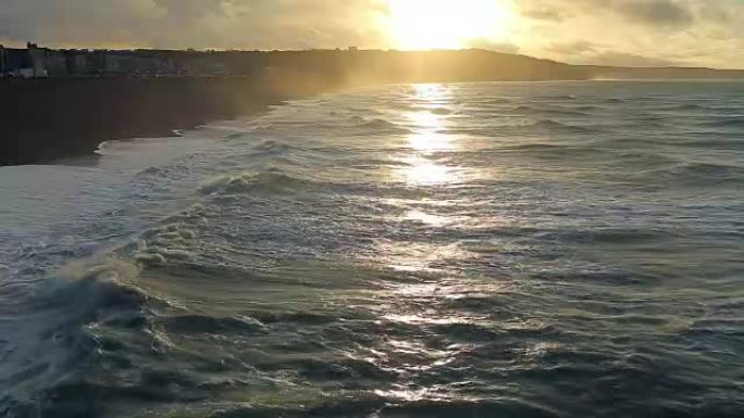 View of waves on the sea, Normand, Dieppe. Cloudy 