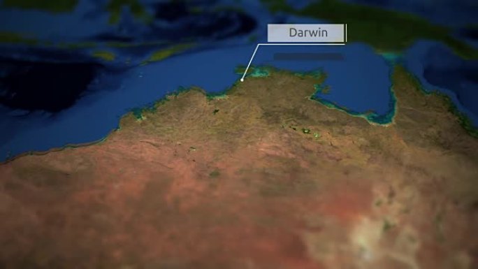 相机在带有指示器的澳大利亚地图上平移-达尔文