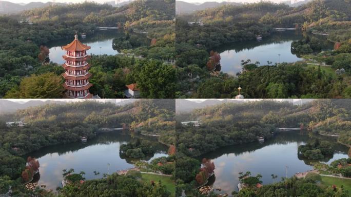 航拍深圳仙湖植物园弘法寺