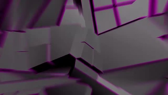 深灰色抽象多边形破碎形状与淡紫色边缘波动无缝环。3D动画。