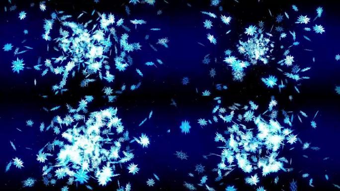 雪花落在蓝色背景上，循环闪光动画，