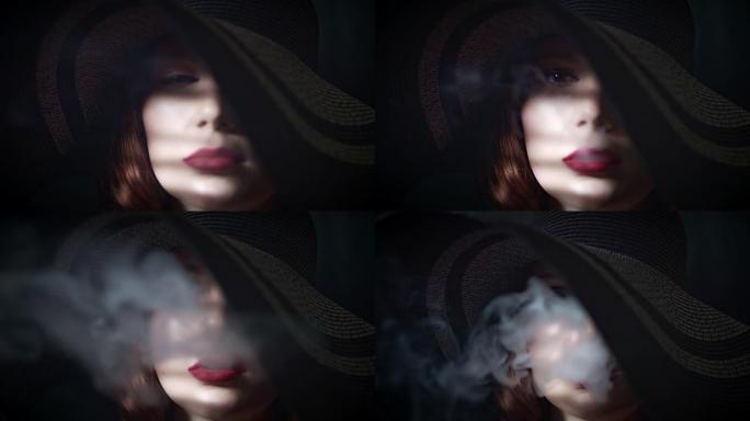4k女性肖像反向吸烟