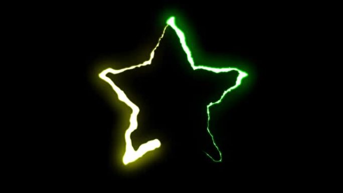 可循环绿色黄色霓虹灯闪电星符号形状飞行黑色背景动画新质量独特自然光效果视频素材