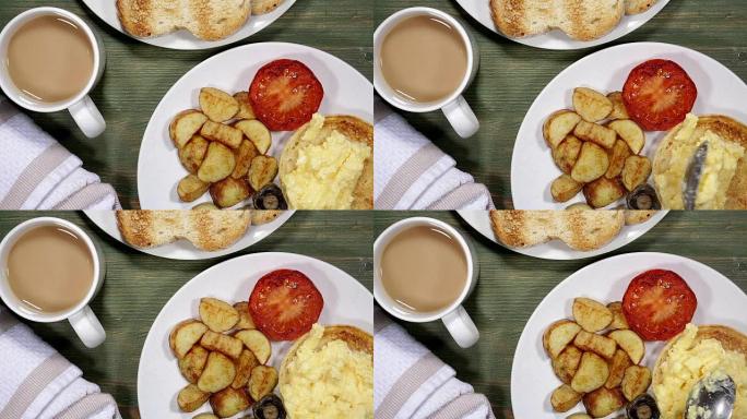 炒鸡蛋炒土豆蘑菇早餐