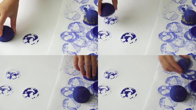 Making homemade stamps from potatoes. Children's c