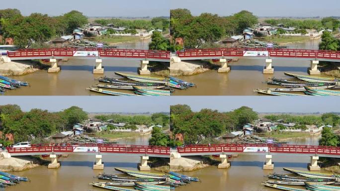 Inle湖上Nyaung Shwe的许多船只，延时