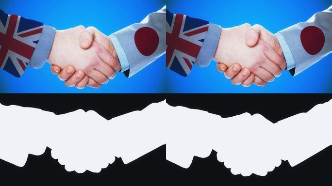 英国-日本/握手概念动画关于国家和政治/与哑光频道