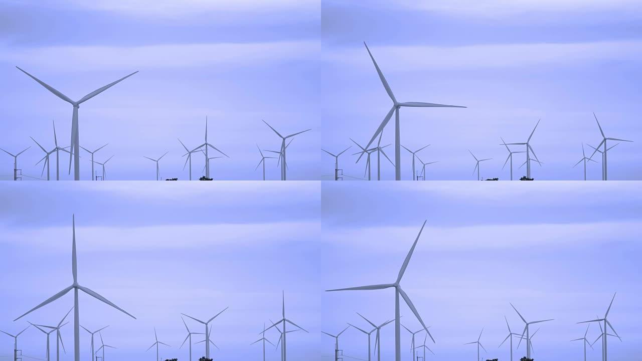 蓝天上的水平轴风力发电机