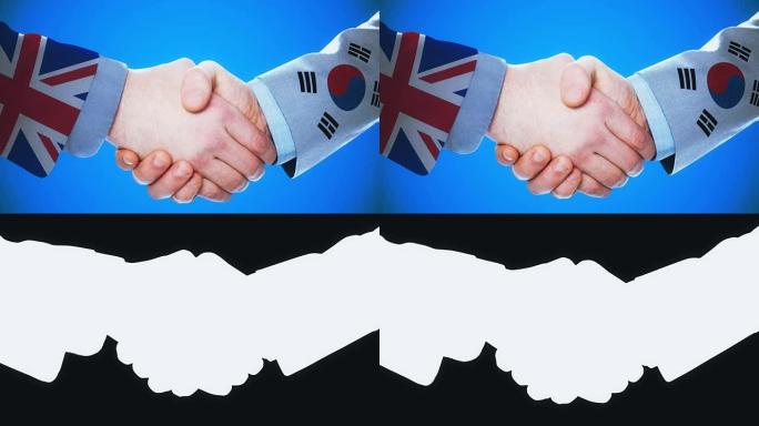 英国-韩国/握手概念动画关于国家和政治/与哑光频道