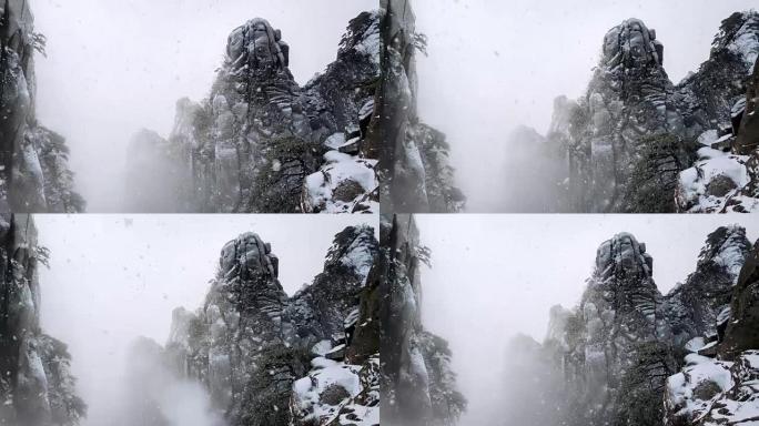 冬天落在山上的雪，韩国。