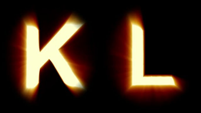 轻字母K和L-暖橙色光-闪烁闪烁动画循环-隔离