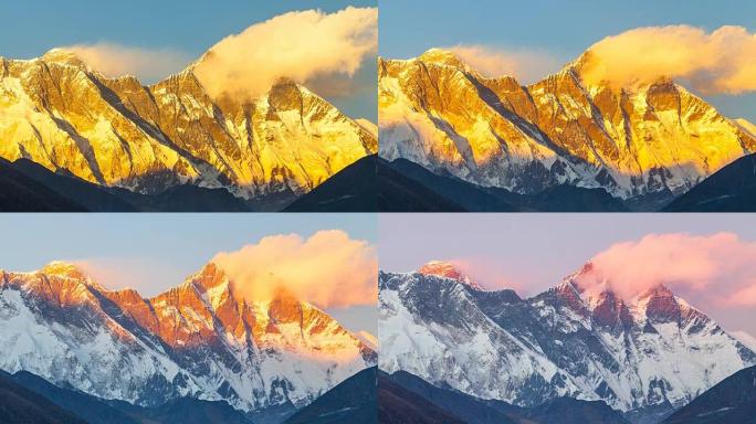 喜马拉雅山金色珠穆朗玛峰的延时