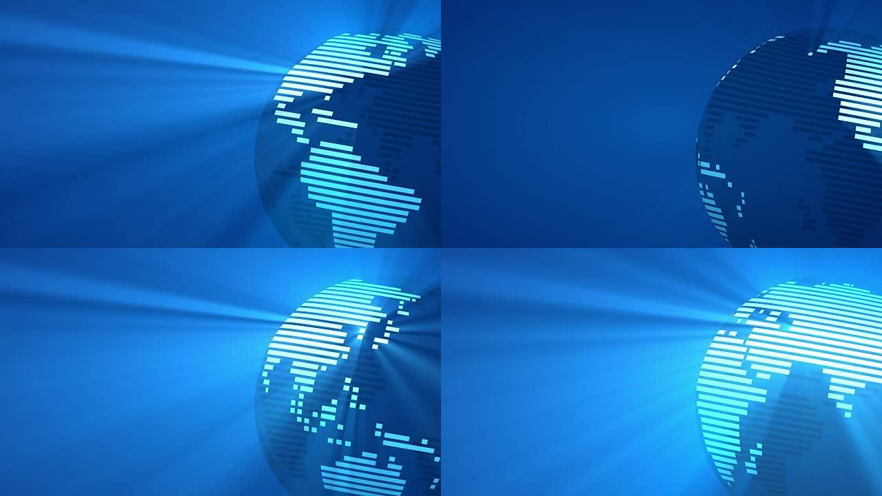 蓝色商业背景世界条纹地球与射线
