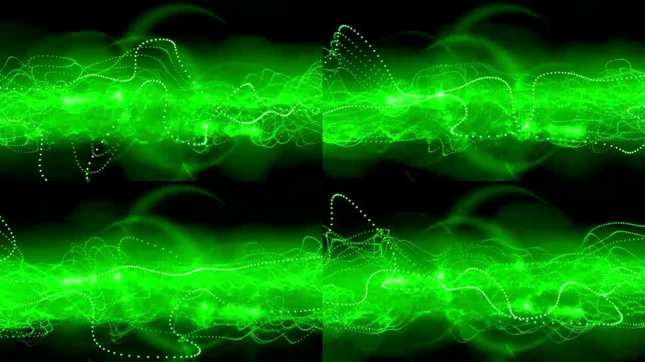 绿色点云在黑色上波动，3D动画，无缝