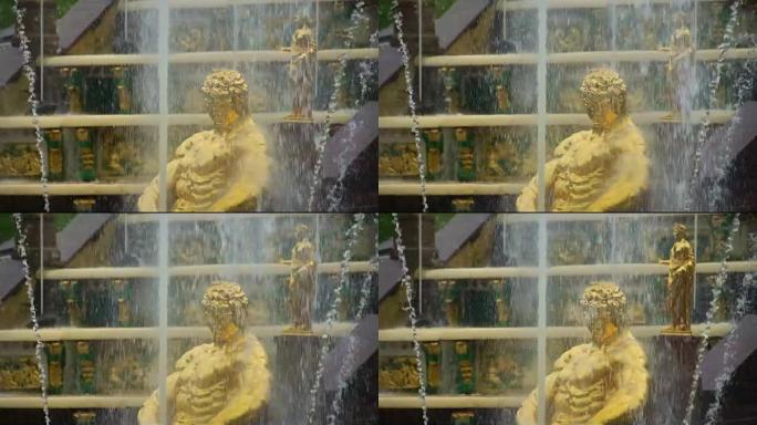 俄罗斯圣彼得堡彼得霍夫的参孙雕像和狮子喷泉