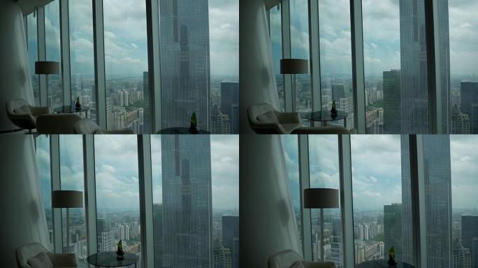 白天广州著名塔顶视点大厅慢动作全景4k中国