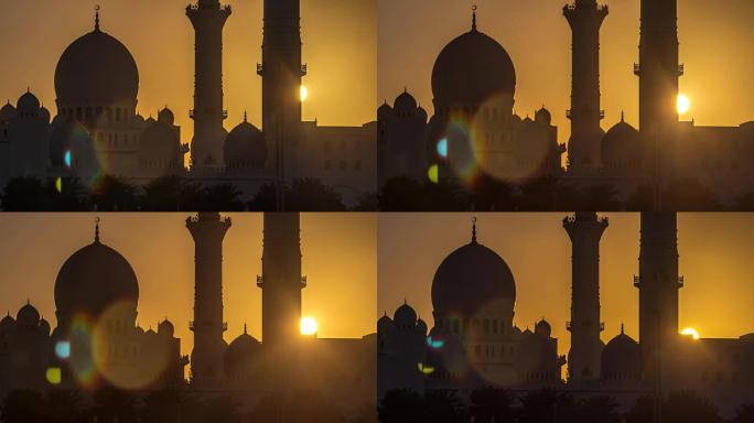 阿联酋阿布扎比日落时分的谢赫·扎耶德大清真寺