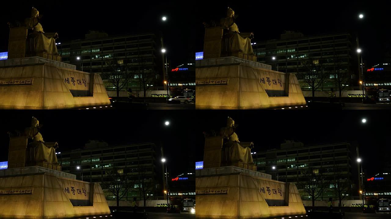 光化门广场韩国国王首尔夜间圈伟大的照明4k UHD