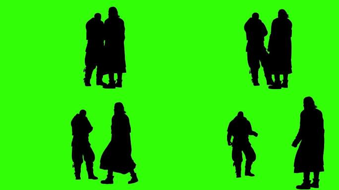 3d渲染动画-绿屏上人们身体对抗的剪影