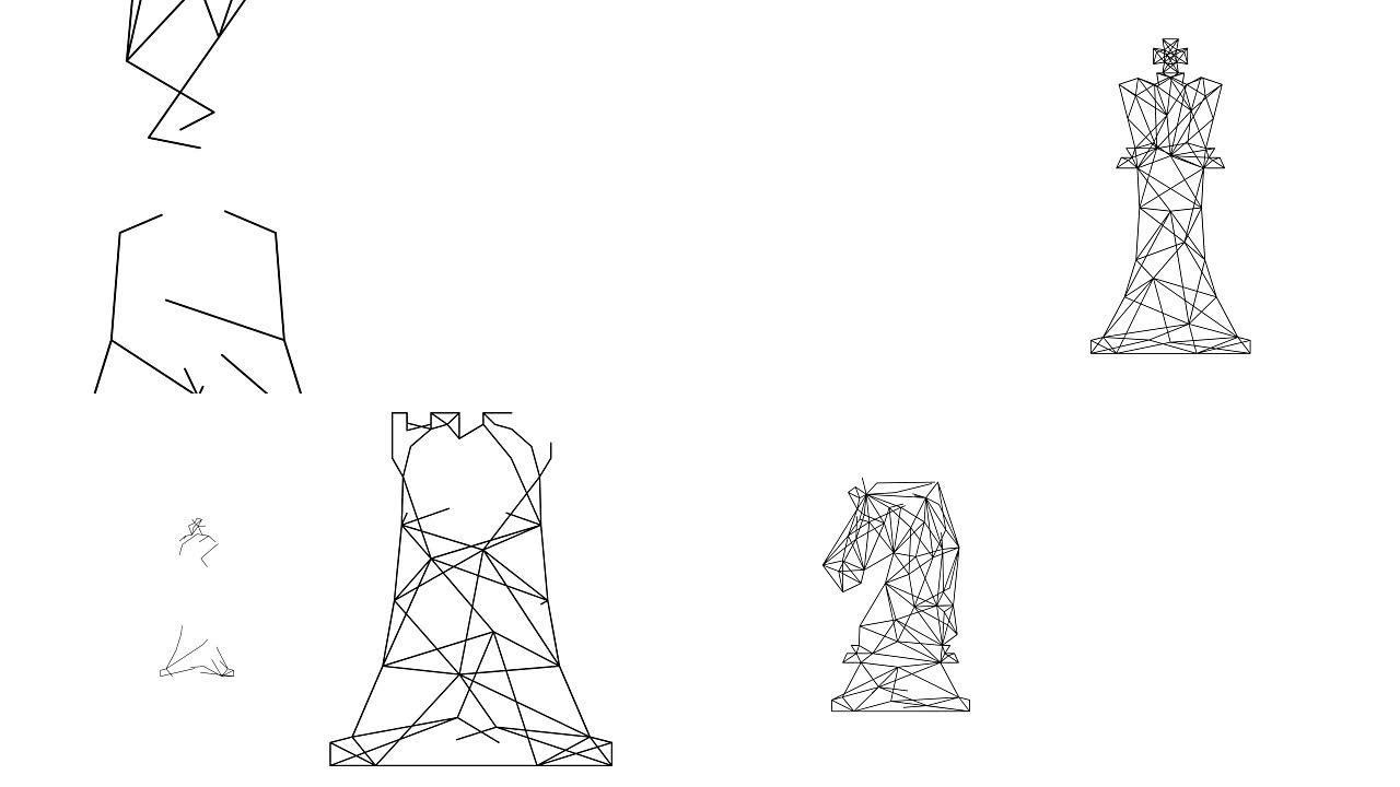 抽象国际象棋线框多边形黑色框架结构，商业战略概念设计，插图孤立在白色背景上无缝循环动画4K，带复制空