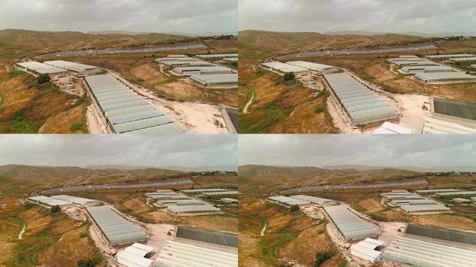 以色列约旦vally大型温室农场的航拍镜头