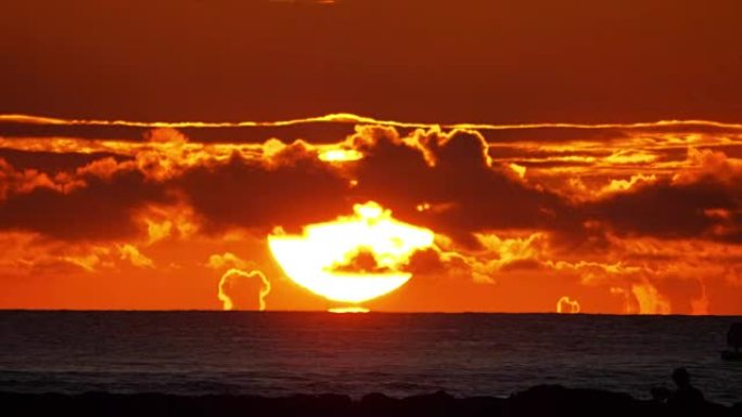 夏威夷4k慢动作中的橙色大日落