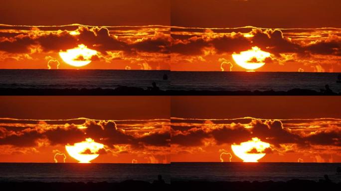夏威夷4k慢动作中的橙色大日落