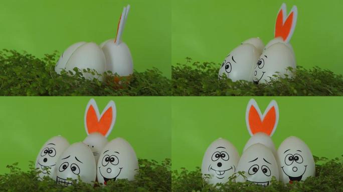 复活节兔子，带装饰鸡蛋。
