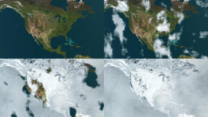 全球冷却-北美冻结，4k动画。