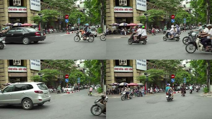 河内越南繁忙十字路口街景