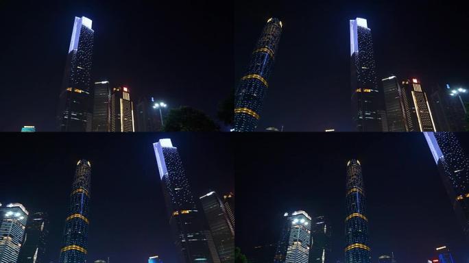 夜间时间广州市著名市中心威震天全景4k中国