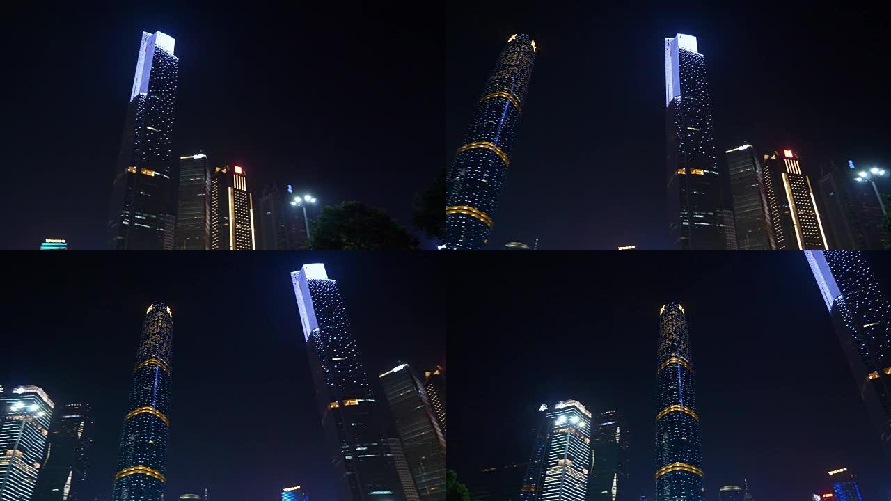 夜间时间广州市著名市中心威震天全景4k中国