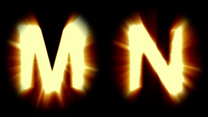 轻字母M和N-暖橙色光-强烈闪烁和强烈闪烁动画循环-隔离