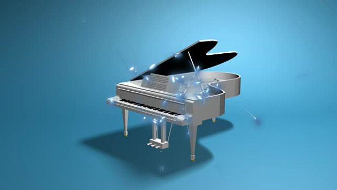蓝色背景上带有音符的3d钢琴模型