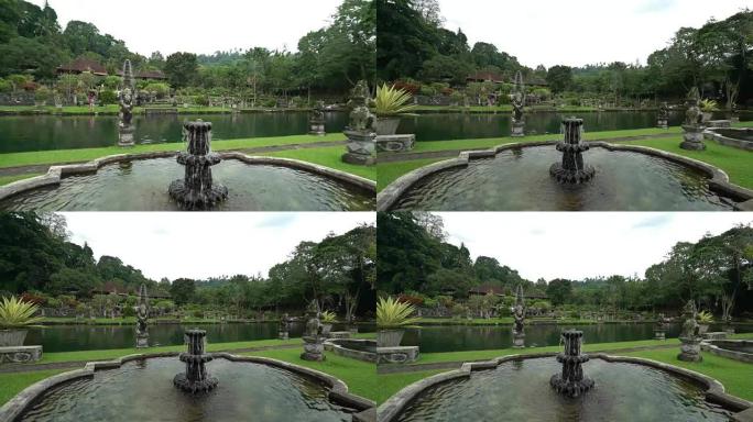印度尼西亚巴厘岛的tirta ganga美丽的水宫绿色公园，喷泉溪流，美妙的自然景观，冥想和放松的地