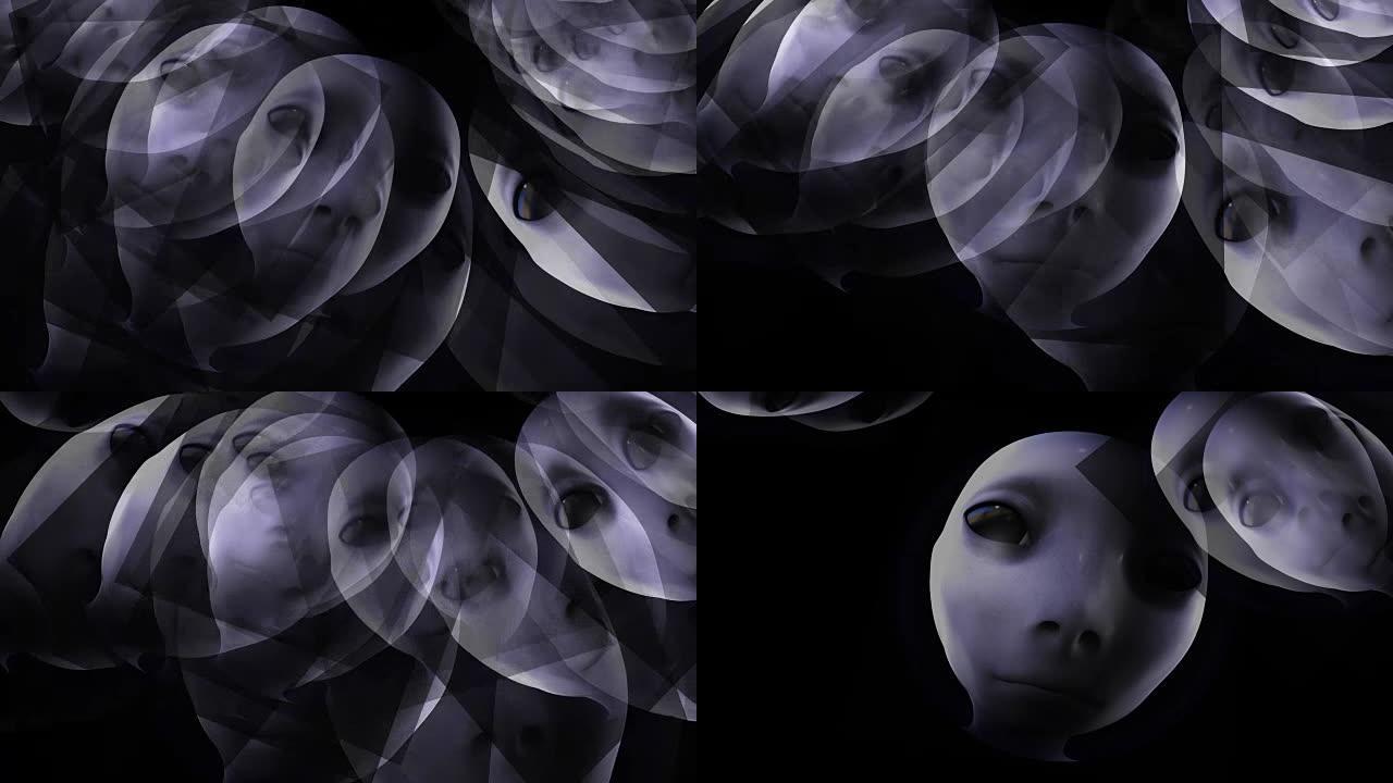 漂浮外星人头像的数字动画