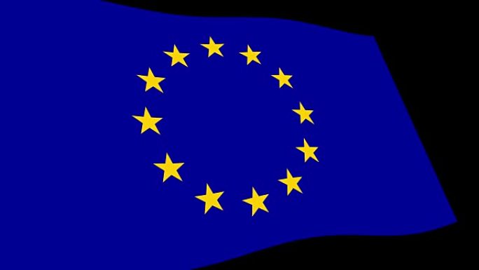 欧盟(EU)旗帜在透视中缓慢舞动，动画4K镜头