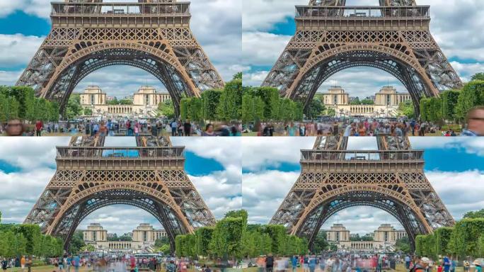 战神广场和埃菲尔铁塔在阳光明媚的夏日里时光倒流。法国巴黎