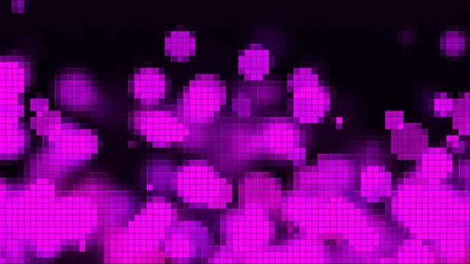 带有紫色上升气泡和方形碎片的马赛克，计算机生成的背景，3D渲染