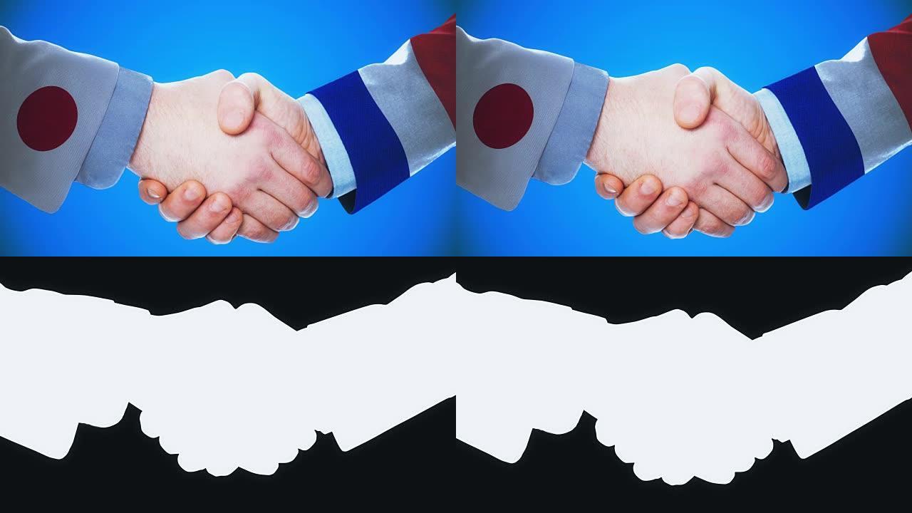 日本-法国/握手概念动画国家和政治/与磨砂频道
