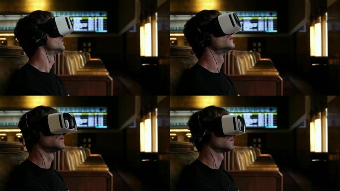 年轻人花时间在虚拟现实眼镜中使用VR-耳机旅行