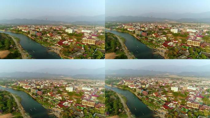 无人机的鸟瞰图。老挝万万村的河流。