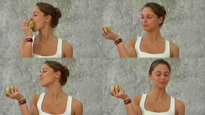 吃青苹果的年轻女子肖像