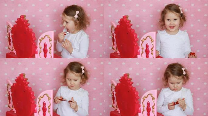 照镜子的小女孩。