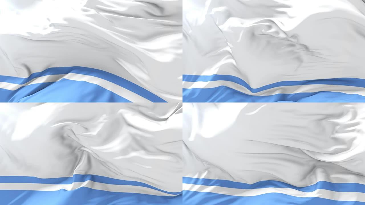 阿尔泰共和国国旗在蓝天下挥舞，循环