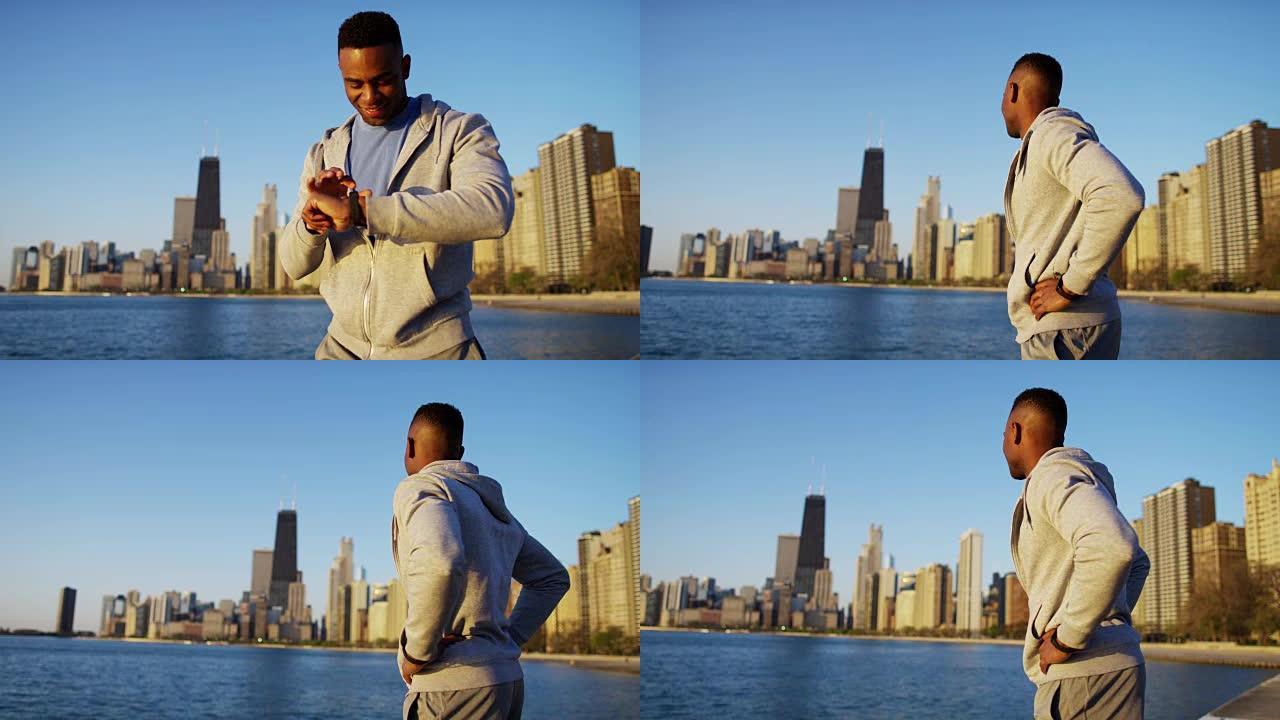 芝加哥海岸线上的非裔美国男性有氧训练